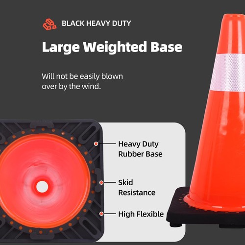 12 Pack Traffic Cones 18inch Traffic Safety Cones with Weighted Base - Picture 2 of 7