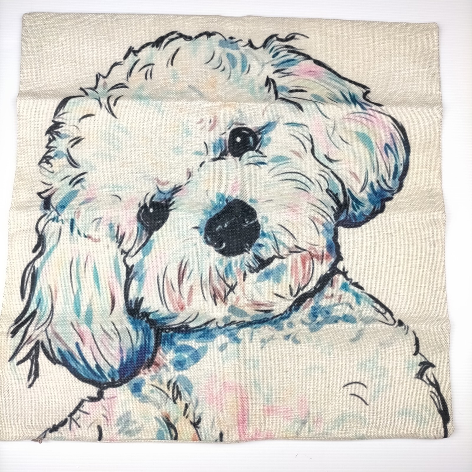 Bichon Dog Cushion Cover Pillow Case Puppy Poodle Zip NWOT 45x45cm