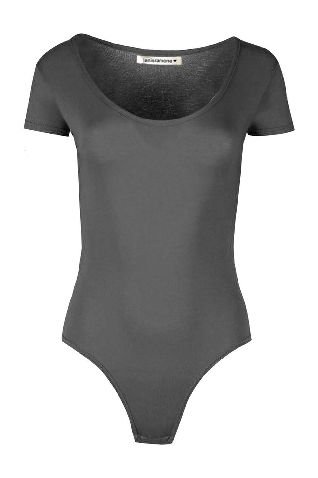 Womens Cap Short Sleeve Plain Round Neck Stretch Leotard Bodysuit UK