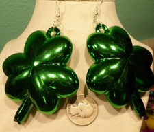 BIG ST.PATRICK'S IRISH 925 Hook EARRINGS SHAMROCK SHAPED Handcrafted USA Nora's