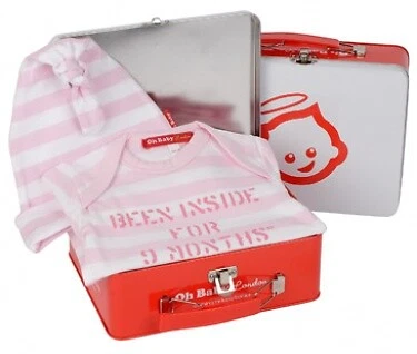 Slogan Been inside for 9 months pink babygrow &Bib NO BOX OR HAT Oh Baby London