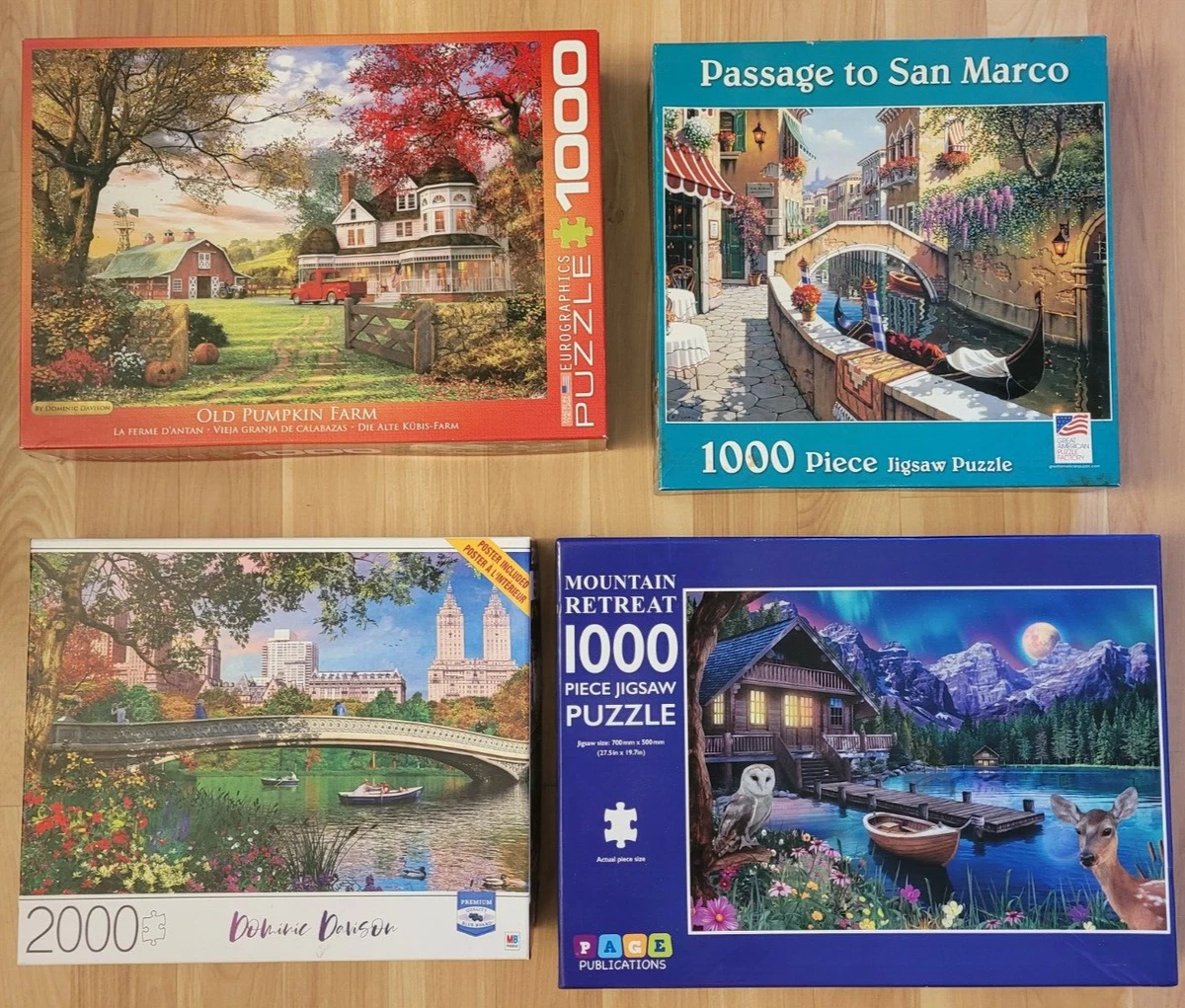 LOT OF 4 1000 2000 PIECE SCENIC JIGSAW PUZZLES MILTON BRADLEY AND MORE