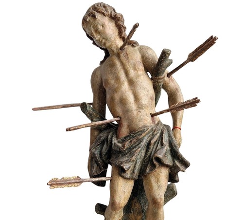 Barroco, Hl. Sebastián, madera tallada - siglo XVIII alrededor de 1700/1720 (# 14487) - Imagen 5 de 6