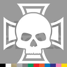 Iron Cross Skull Vinyl Die Cut Decal Sticker - Motorcycle Biker Chopper Maltese