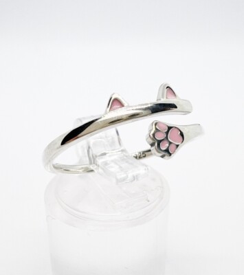 Pfotenabdruck verstellbarer Ring rosa Katze Haustier Tier echt 925 Sterling Silber  