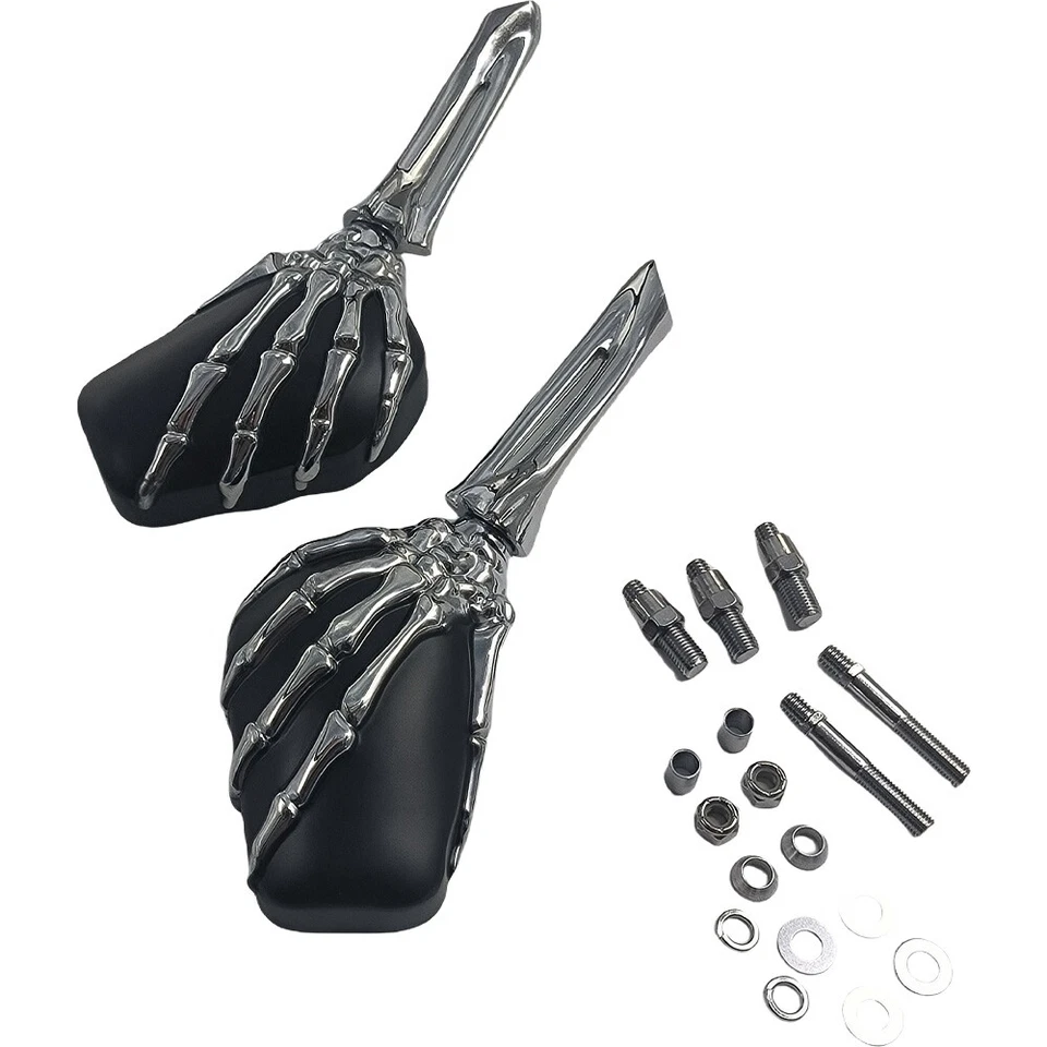 Espejos retrovisores esqueleto calavera cromados negros para Harley Dyna Softail Sportster Touring Foto 4 de 4