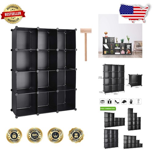 Modern 12-Cube Plastic Closet Organizer - Durable Shelving for Minimalist Spaces