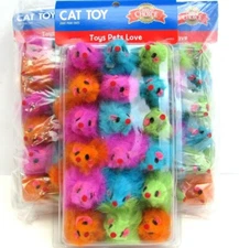 3 PACK (18) Piece Fur Mice Cat Toys Assorted Colorful Grreat Choice Play Teaser