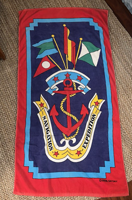 Cecil Saydah Beach Towel Nautical Flag Anchor Bold Colors 59x30 Light Fading