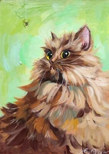 Original Acrylic Painting Brown Cat Painting Handpainted Wall Art