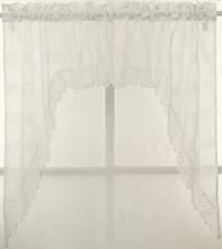 WHITE NEW Vintage Lace Swags Calais Detailed Print High Quality Kitchen Lorraine