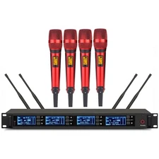 UHF Professional Wireless Microphone System 4 Handheld Cordless SKM 9000 Mic Red
