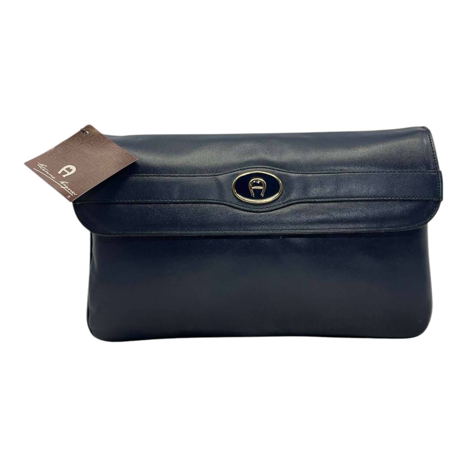 Vintage 60s 70s ETIENNE AIGNER Leather Clutch Bag Handbag Convertible NOS NAVY image 3