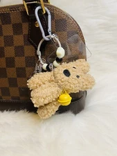 Dog Bag Charm Keychain Purse charm Plush Pom Pom Brown Fluffy Phone Charm New