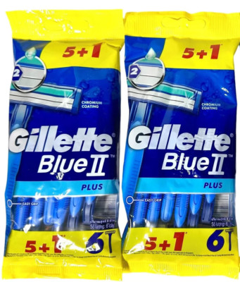 12 Pieces Gillette Blue II Plus Twin Blade Disposable Razor (2x 6 Total Razors)