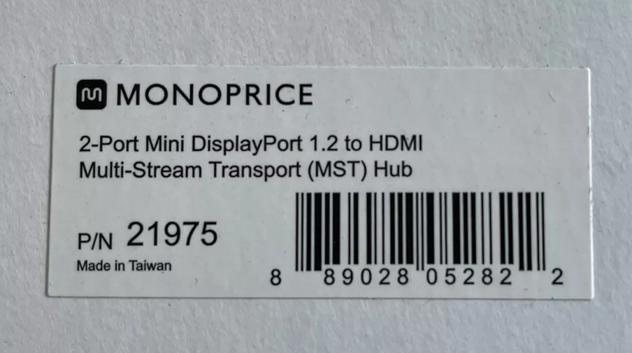 Monoprice 2-Port Mini DisplayPort 1.2 to HDMI Multi-Stream Transport (MST)  Hub 