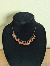 Kalan Peach Faceted Stone Dangle Necklace Wire Wrap Bar Link Chain Delicate Boho