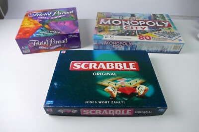 3 Spiele Scrabble + Monopoly City + Trivial Pursuit RB-1870