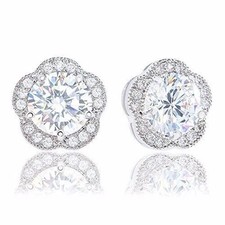 Orrous 18k Gold Plated Cubic Zirconia Flower Halo Stud Earrings 2.30 carats 