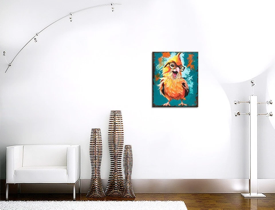 ORIGINAL Acryl Bild Gemälde Vogel Abstrakt Malerei Kunst Modern Küken HANDGEMALT - Bild 3 von 4