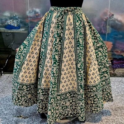 New Long Cotton Blue Jaipuri Long Printed Skirt Ethnic Indian