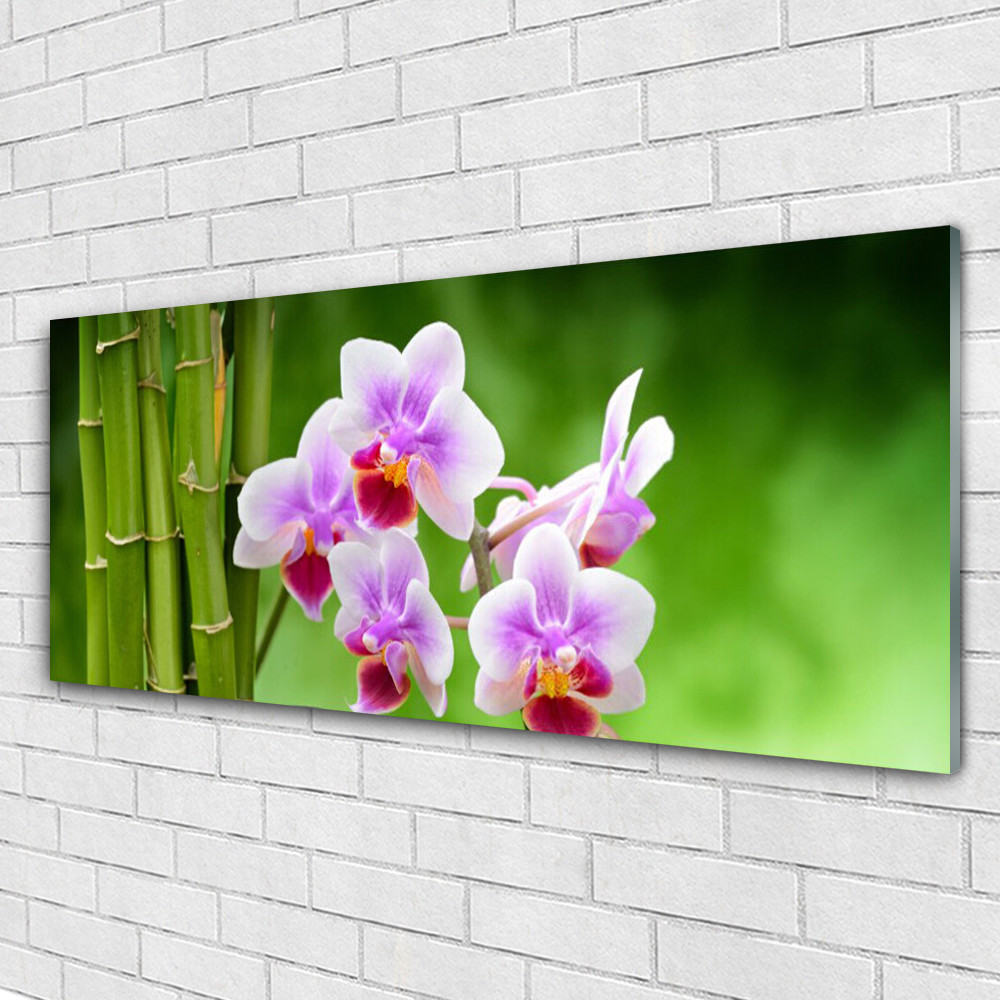 Tableau en verre 125x50 cm floral bambou pour un salon zen et lumineux