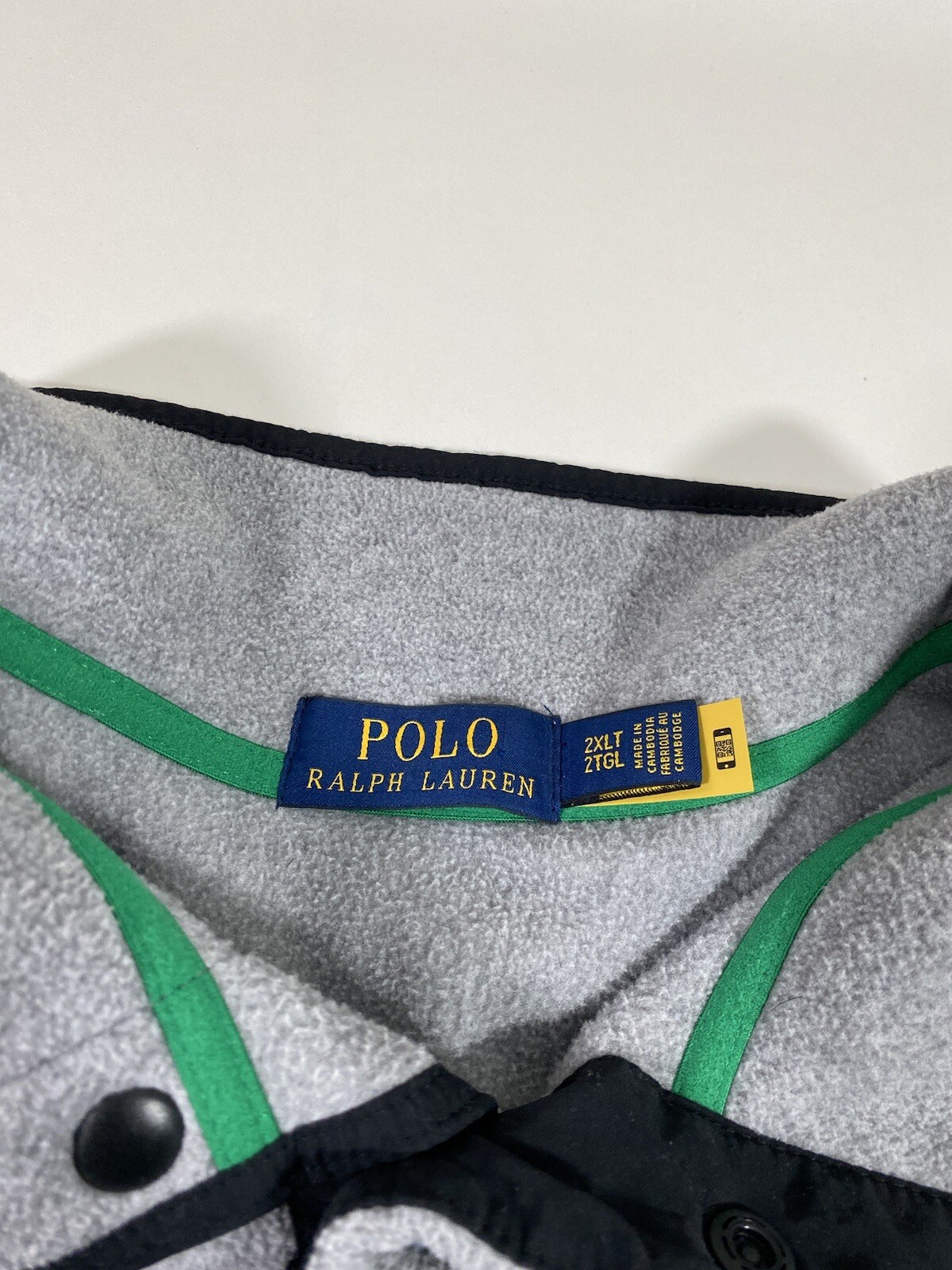 Polo Ralph Lauren pullover pile 1 4 bottoni uomo XXL grigio tasca a scatto rosso pony