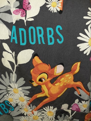 DISNEY Size M Scrub Top Bambi Flowers Butterflies - Picture 2 of 6
