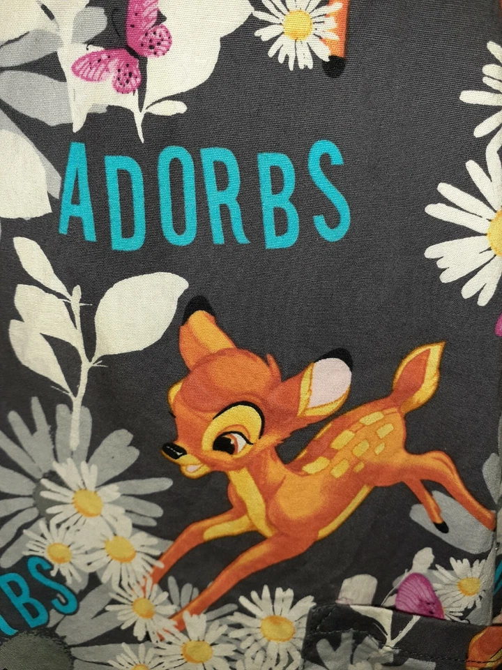 DISNEY Size M Scrub Top Bambi Flowers Butterflies - Image 2 of 4