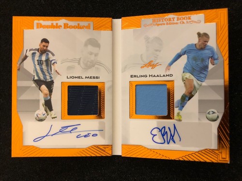 2023 Leaf History Book LIONEL MESSI ERLING HAALAND Double Booked Dual Auto Patch