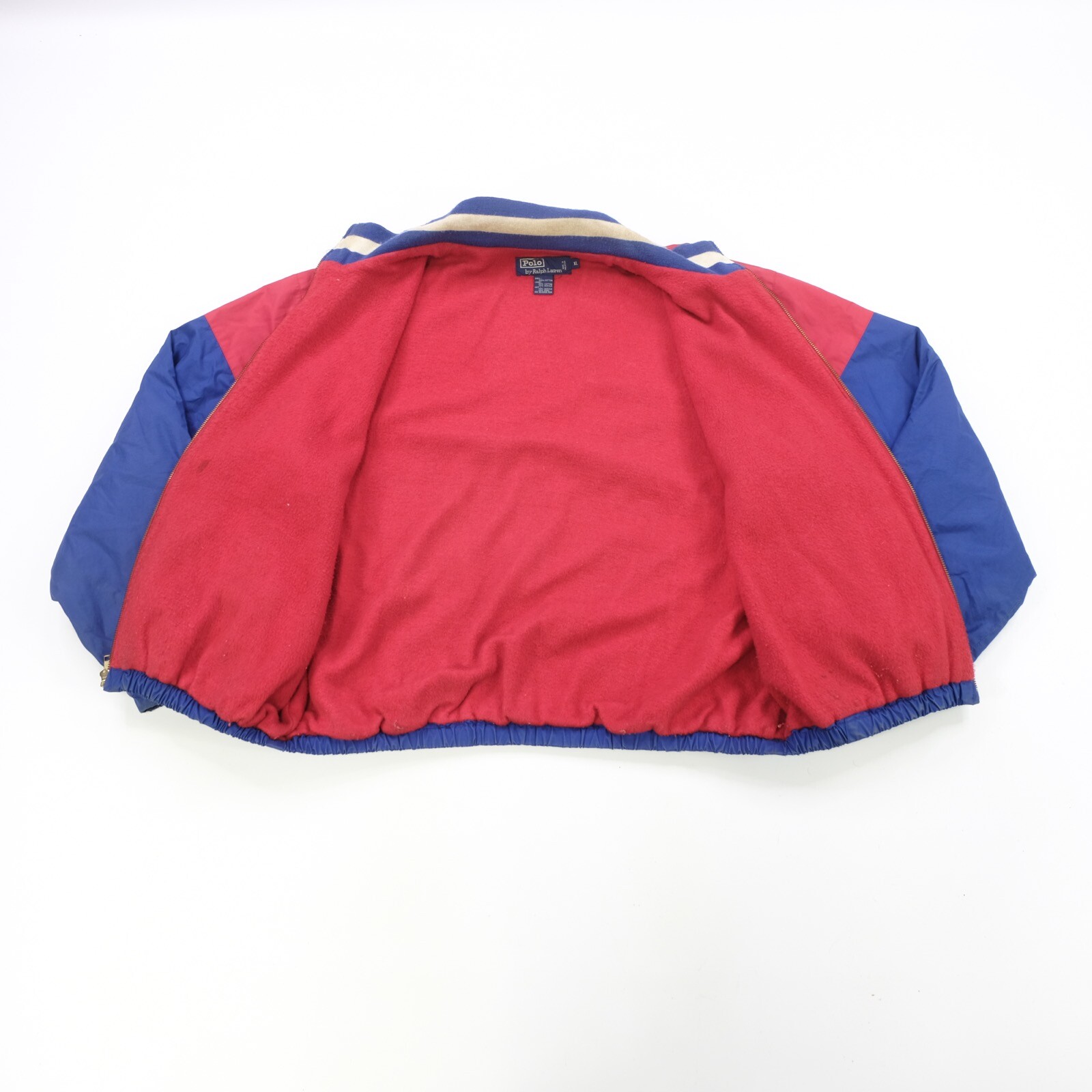 PONY Rara giacca bomber vintage polo ralph lauren colore blocco split anni '90 blu rosso XL