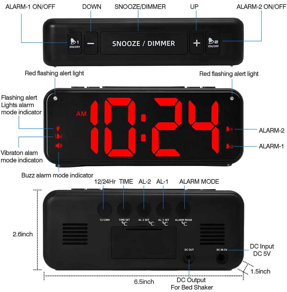 Extra Loud Vibrating Alarm Clock with Bed Shaker for Heavy Sleepers,Hearing Deaf - Image 2 of 4