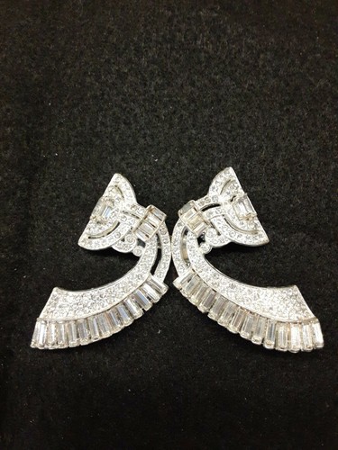 Vintage Art Deco Silber Strass 2 Stück Schnalle 3" x 2"