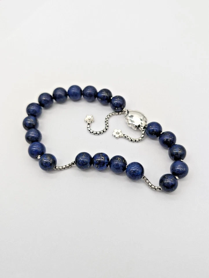 Lapis Lazuli Bead Bracelet 925 Silver – Adjustable Fit & Custom Engraving - Image 3 of 4