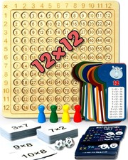 Multiplication Games, 12x12 Wooden Montessori Multiplication Board Game, Larg...