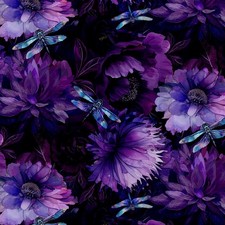 Timeless Treasures - Dragonfly Mist - Wide Floral With Dragonflies - Purple, BTY