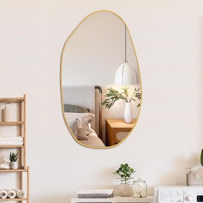 Irregular Wall Mirror Asymmetrical Mirror, Decorative Wall Mirror Golden Wood...