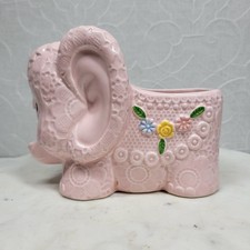 VTG Napcoware Musical Elephant Planter Pink Ceramic Nursery Schuberts Lullaby