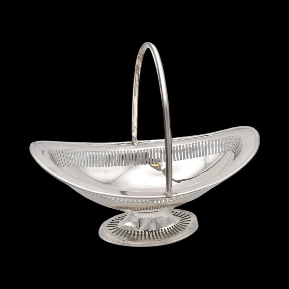 古董银盘开放式工作椭圆形摆臂格子蛋糕/水果篮 13.5 — 第 2/4 张图片