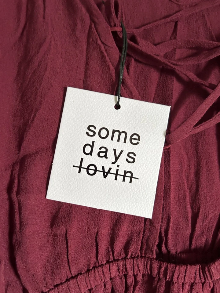 Somedays Lovin Women’s L Wine Romper Spaghetti Strap Cold Shoulder NWT - Image 2 of 4