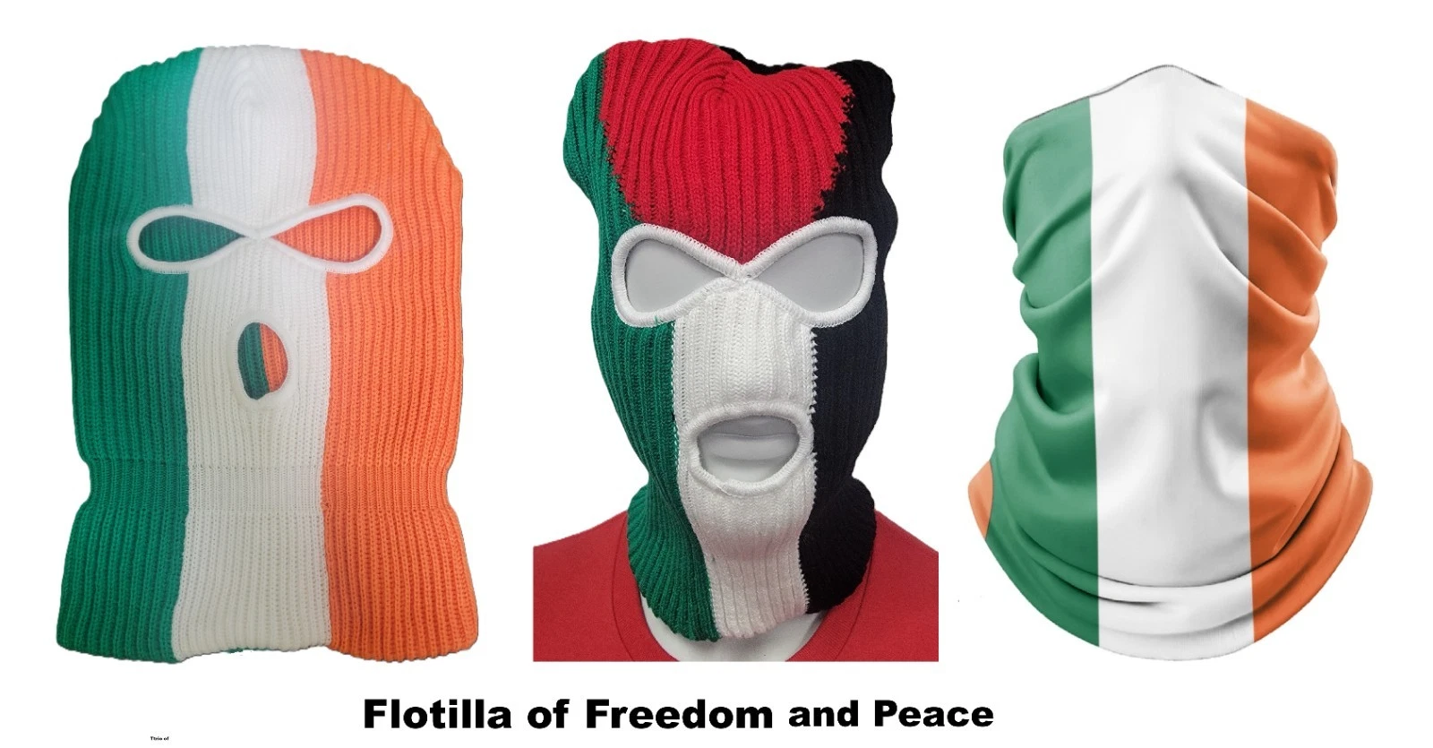 Balaclava Gaiter Flotilla Bundle - Irish Mask, Palestinian Mask, Ireland Flag
Opens in a new window