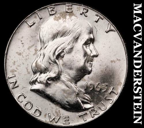 1963-D Silver Franklin Half Dollar - Splotchy  Choice Gem Brilliant Unc  #G8230