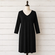 Ulla Popken Black T-Shirt Midi Dress SZ 16 / 18 Long Sleeve Casual Jersey Knit