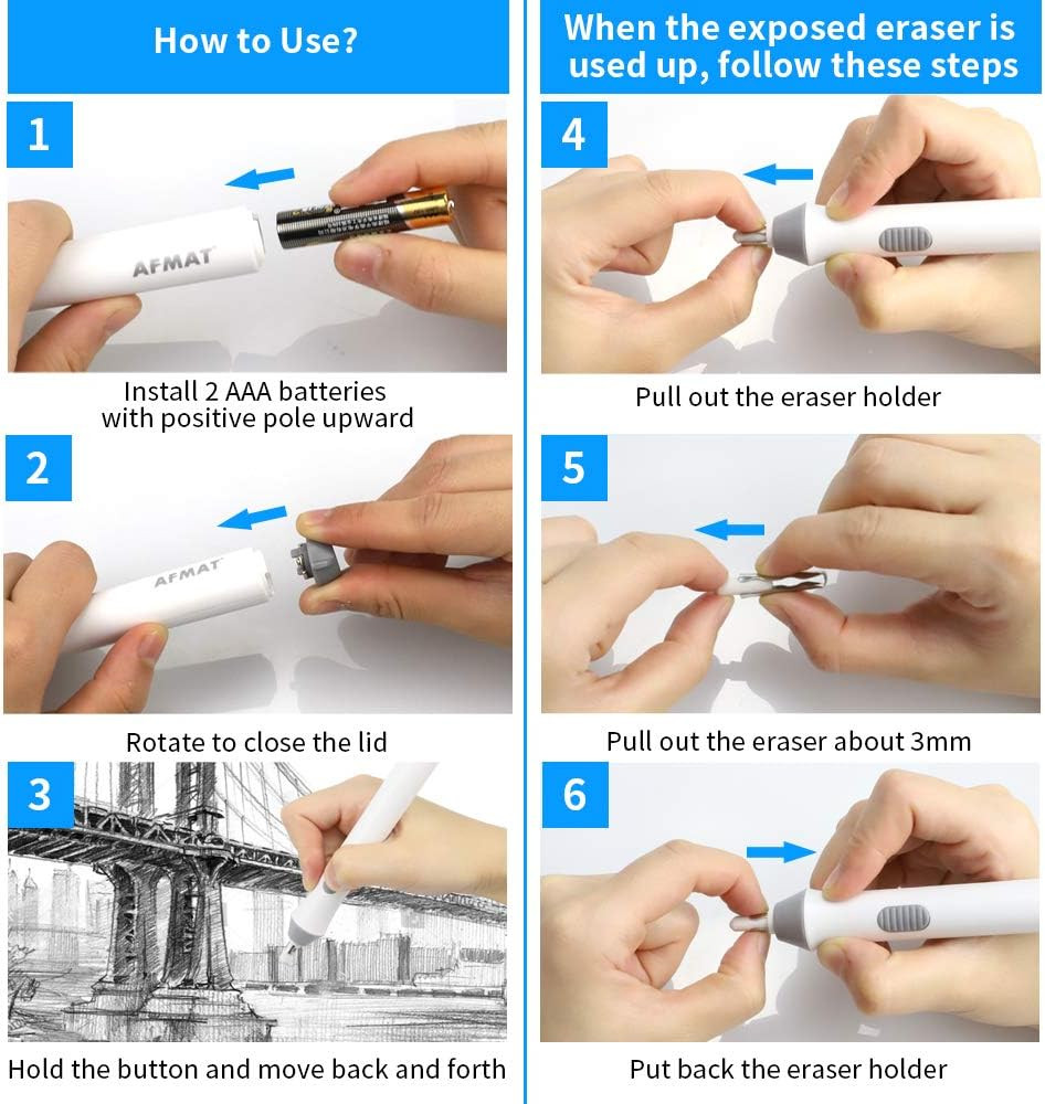 Electric Eraser for Drawing, Battery Operated Eraser with 140 Refills, Electric