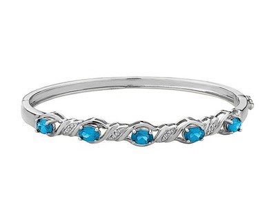 Blautopas Armreif mit Diamanten in Sterlingsilber