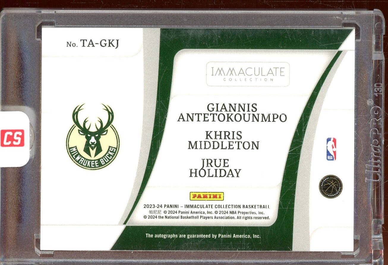 Giannis Antetokounmpo Middleton Holiday 2023/24 Immaculate Triple Auto (21/25) view 2