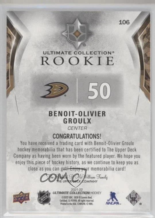 2021-22 Ultimate Collection Rookies Jersey /699 Benoit-Olivier Groulx Rookie RC - Image 2 of 2