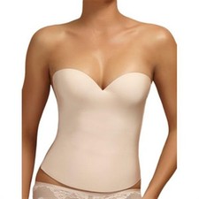 NWOT Jezebel 32B Essential Seamless Strapless Bra Bustier 7643 Beige 123527