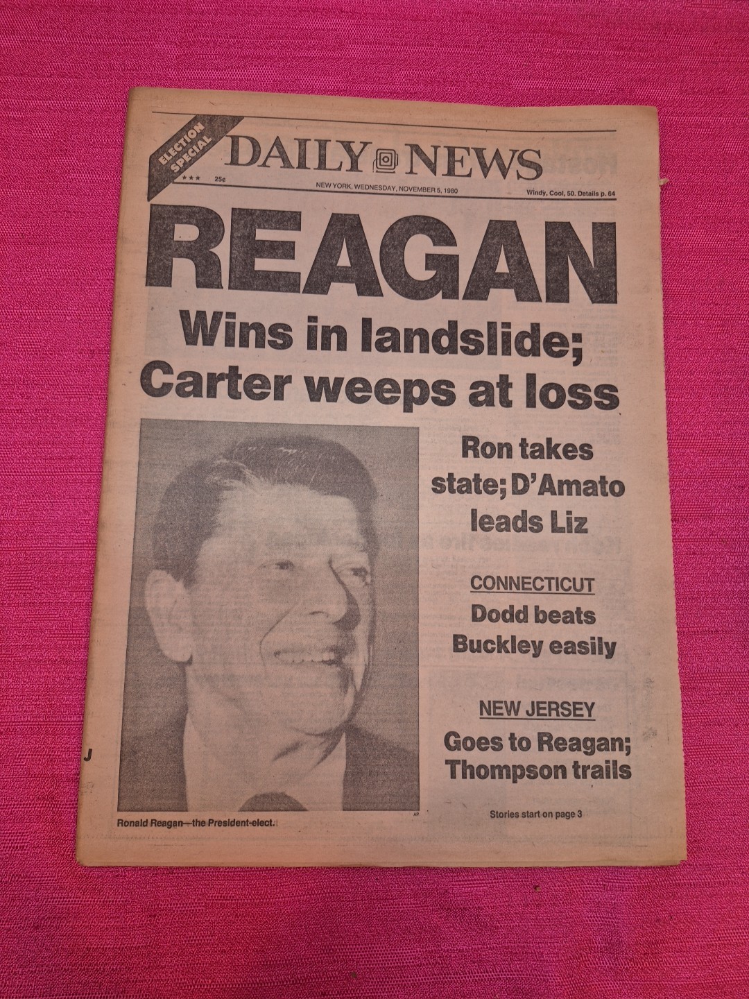 1980 New York Daily News Reagan Wins Landslide Election Carter Loss