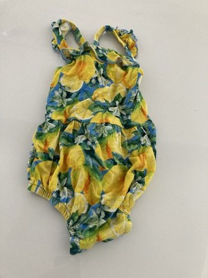 Little Bum Bums Girls 12-18 Months Lemon Print Romper Made From 95% Bamboo